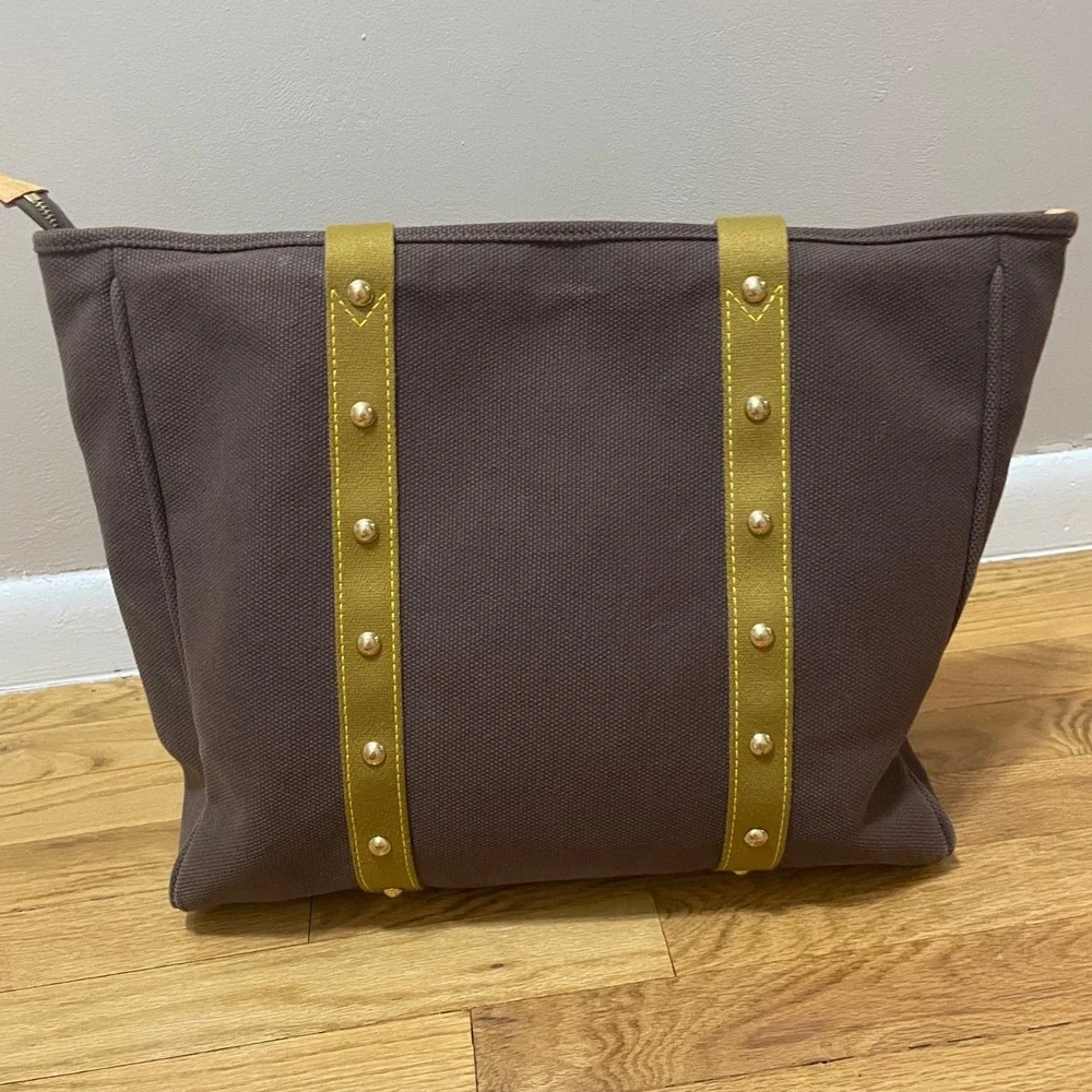 Louis Vuitton Antigua Cabas MM Tote Bag Brown Canvas Olive Green Studded SP0026